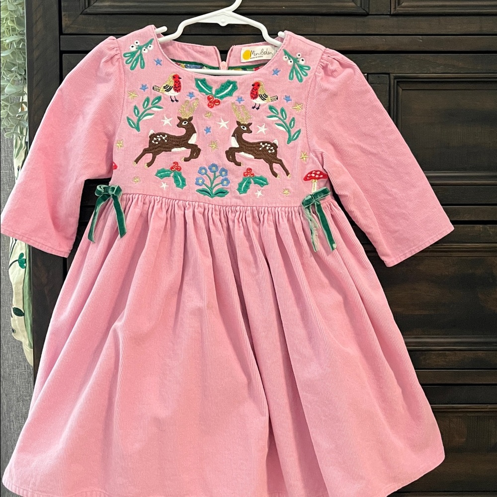 Holiday Mini Boden Pink Dress with Enchanted Forest Animal Details
